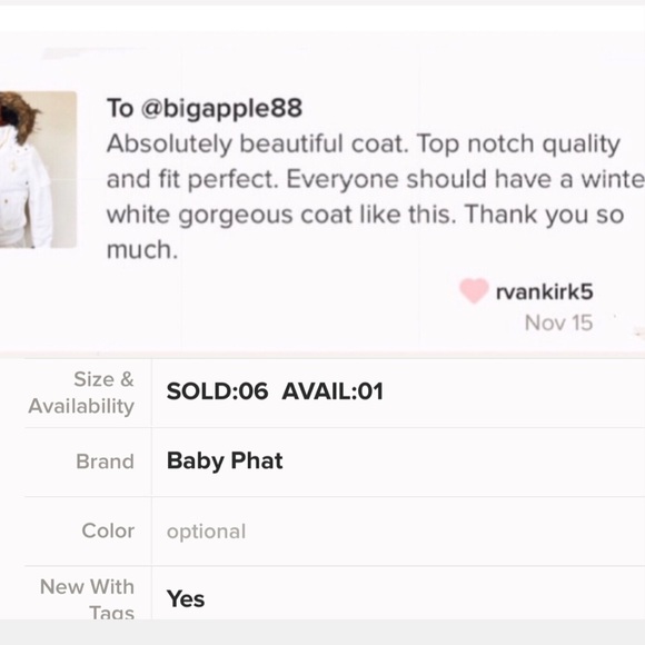 Last one Sz L 🌹Baby Phat white puffer jacket - Picture 8 of 8